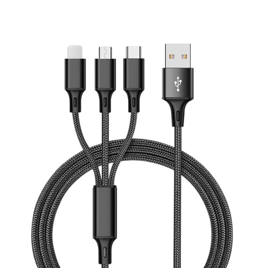 3 In 1 USB Cable with Micro USB, Type-C, and Lighting ports